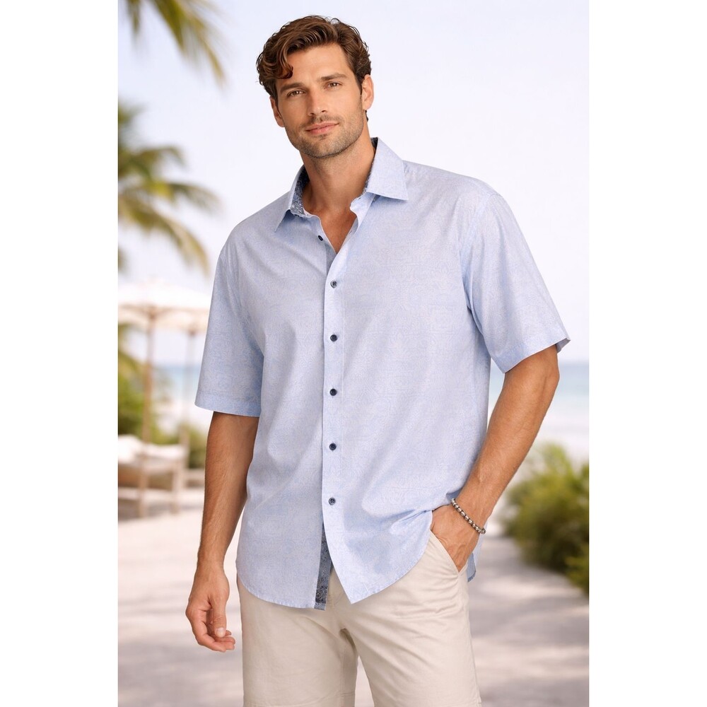 ROBERT GRAHAM Classic Fit Paisley Shirt Blue Short Sleeve 100% Cotton 3XL
